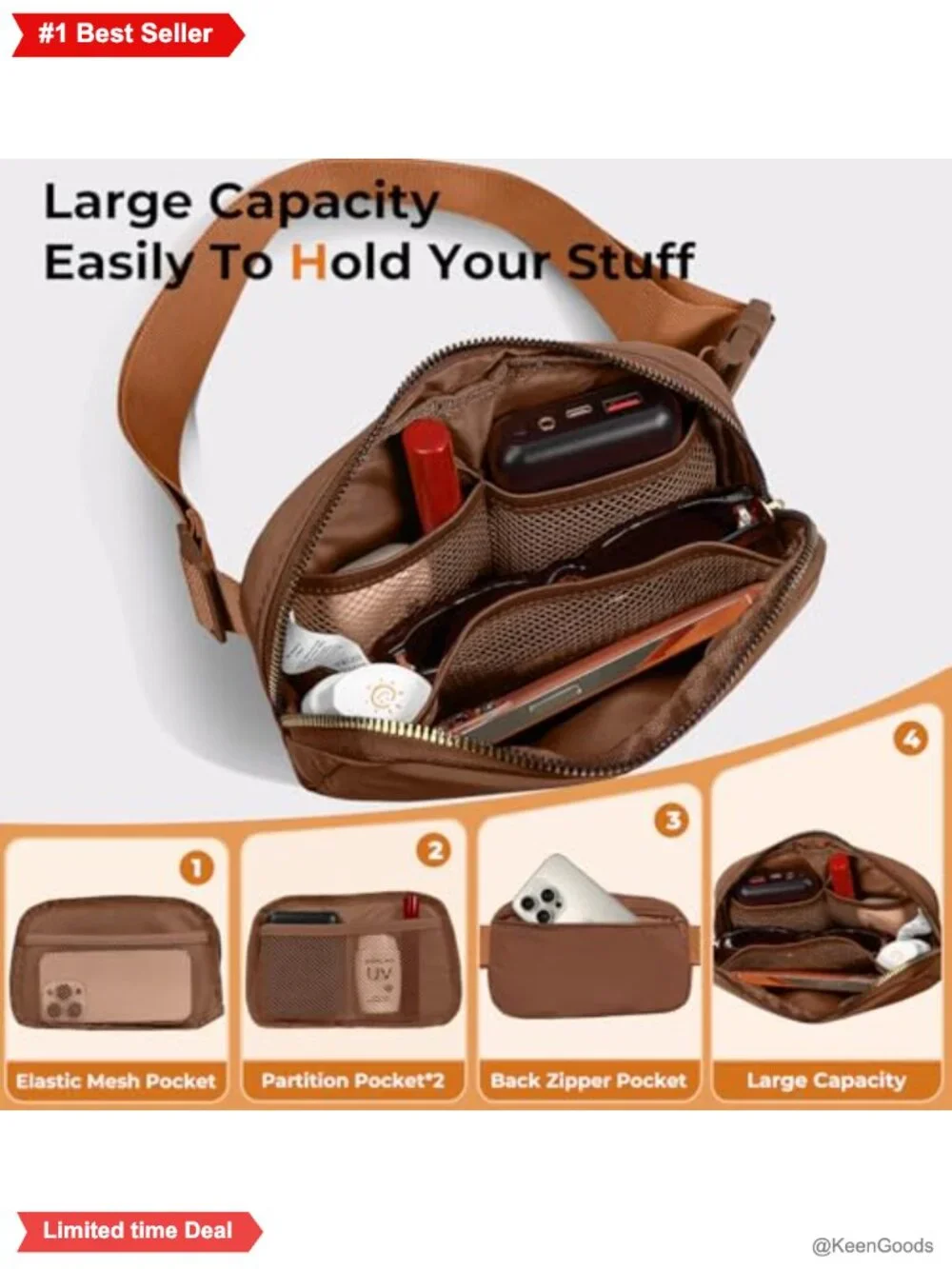 Nylon Water Resistant Belt Bag Fanny Pack Crossbody Waist Pack Zipper